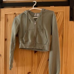 H&M Cropped Green Zip Up Hoodie